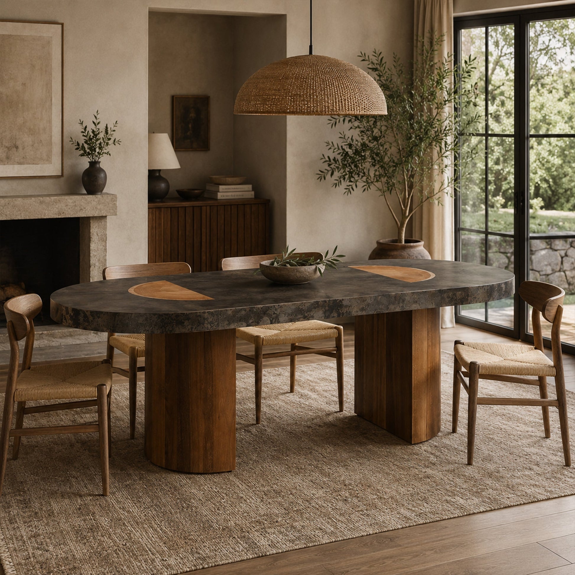 Calacius Dining Table Oxidized Steel Wood Industrial Artisanal Dining