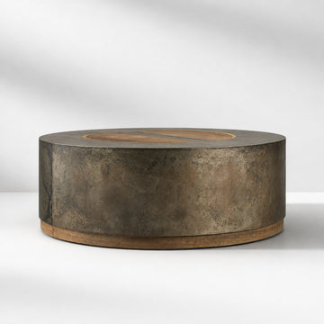 Calacius Round Coffee Table Yukas Wood Cocktail Table Sofa Industrial Center Tea Table