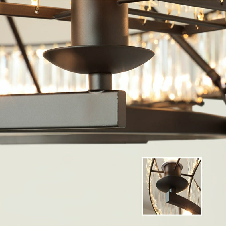 Decorative 6/ 8/ 10/ 12-Light Crystal Ceiling Chandelier Triangular Prism Island Light Fixture Metal Shade for Living Room-King Lamps