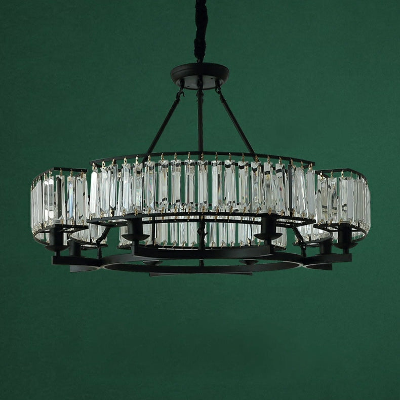 Decorative 6/ 8/ 10/ 12-Light Crystal Ceiling Chandelier Triangular Prism Island Light Fixture Metal Shade for Living Room-King Lamps