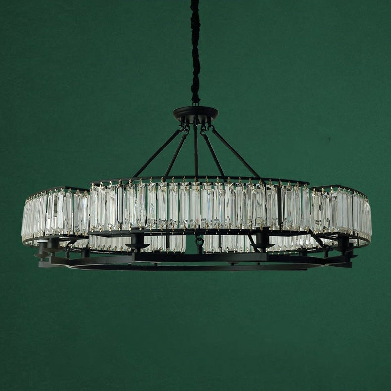 Decorative 6/ 8/ 10/ 12-Light Crystal Ceiling Chandelier Triangular Prism Island Light Fixture Metal Shade for Living Room-King Lamps
