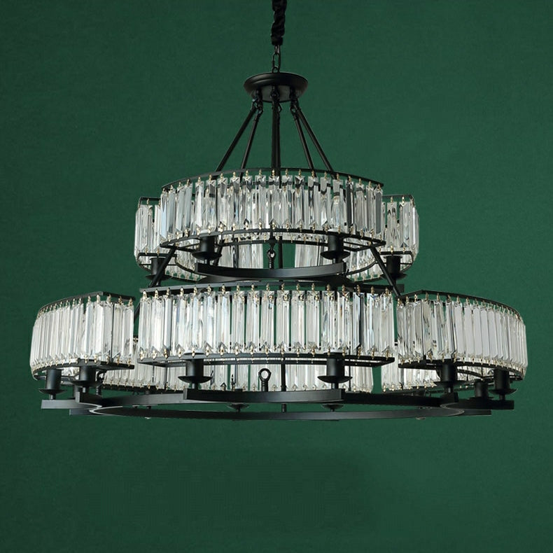 Decorative 6/ 8/ 10/ 12-Light Crystal Ceiling Chandelier Triangular Prism Island Light Fixture Metal Shade for Living Room-King Lamps