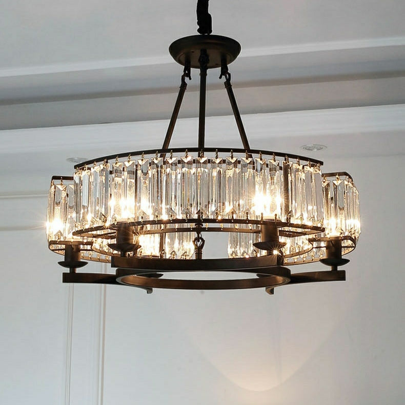 Decorative 6/ 8/ 10/ 12-Light Crystal Ceiling Chandelier Triangular Prism Island Light Fixture Metal Shade for Living Room-King Lamps