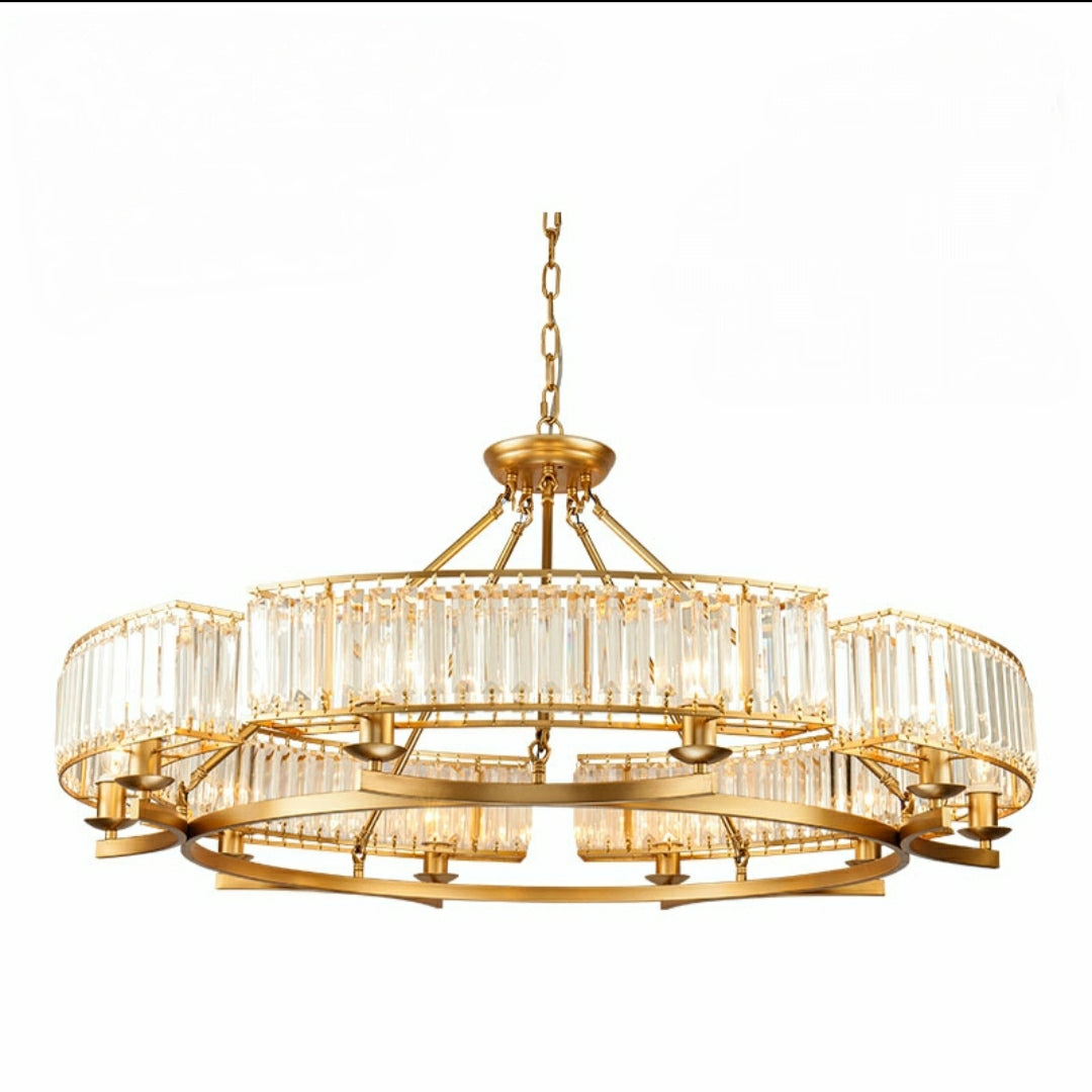 Decorative 6/ 8/ 10/ 12-Light Crystal Ceiling Chandelier Triangular Prism Island Light Fixture Metal Shade for Living Room-King Lamps