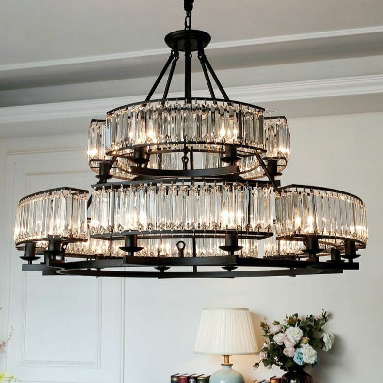 Decorative 6/ 8/ 10/ 12-Light Crystal Ceiling Chandelier Triangular Prism Island Light Fixture Metal Shade for Living Room-King Lamps