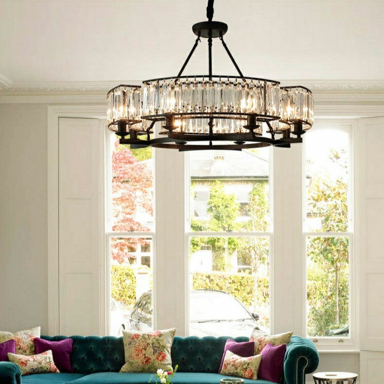 Decorative 6/ 8/ 10/ 12-Light Crystal Ceiling Chandelier Triangular Prism Island Light Fixture Metal Shade for Living Room-King Lamps