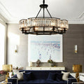 Decorative 6/ 8/ 10/ 12-Light Crystal Ceiling Chandelier Triangular Prism Island Light Fixture Metal Shade for Living Room-King Lamps