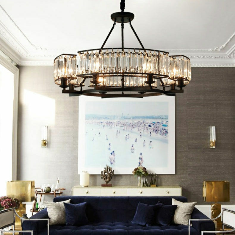 Decorative 6/ 8/ 10/ 12-Light Crystal Ceiling Chandelier Triangular Prism Island Light Fixture Metal Shade for Living Room-King Lamps