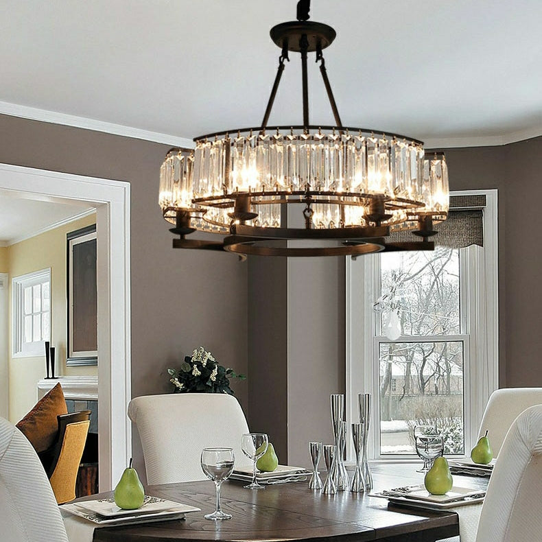 Decorative 6/ 8/ 10/ 12-Light Crystal Ceiling Chandelier Triangular Prism Island Light Fixture Metal Shade for Living Room-King Lamps