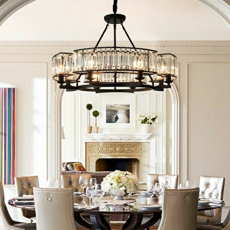 Decorative 6/ 8/ 10/ 12-Light Crystal Ceiling Chandelier Triangular Prism Island Light Fixture Metal Shade for Living Room-King Lamps