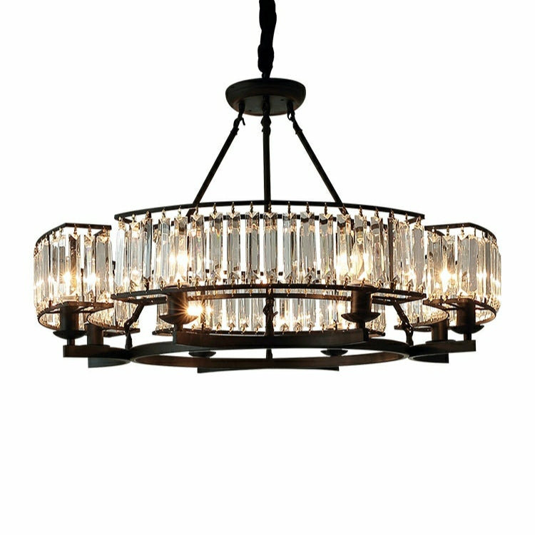 Decorative 6/ 8/ 10/ 12-Light Crystal Ceiling Chandelier Triangular Prism Island Light Fixture Metal Shade for Living Room-King Lamps