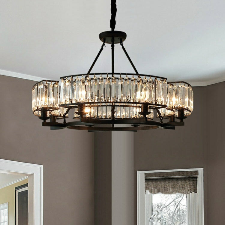 Decorative 6/ 8/ 10/ 12-Light Crystal Ceiling Chandelier Triangular Prism Island Light Fixture Metal Shade for Living Room-King Lamps