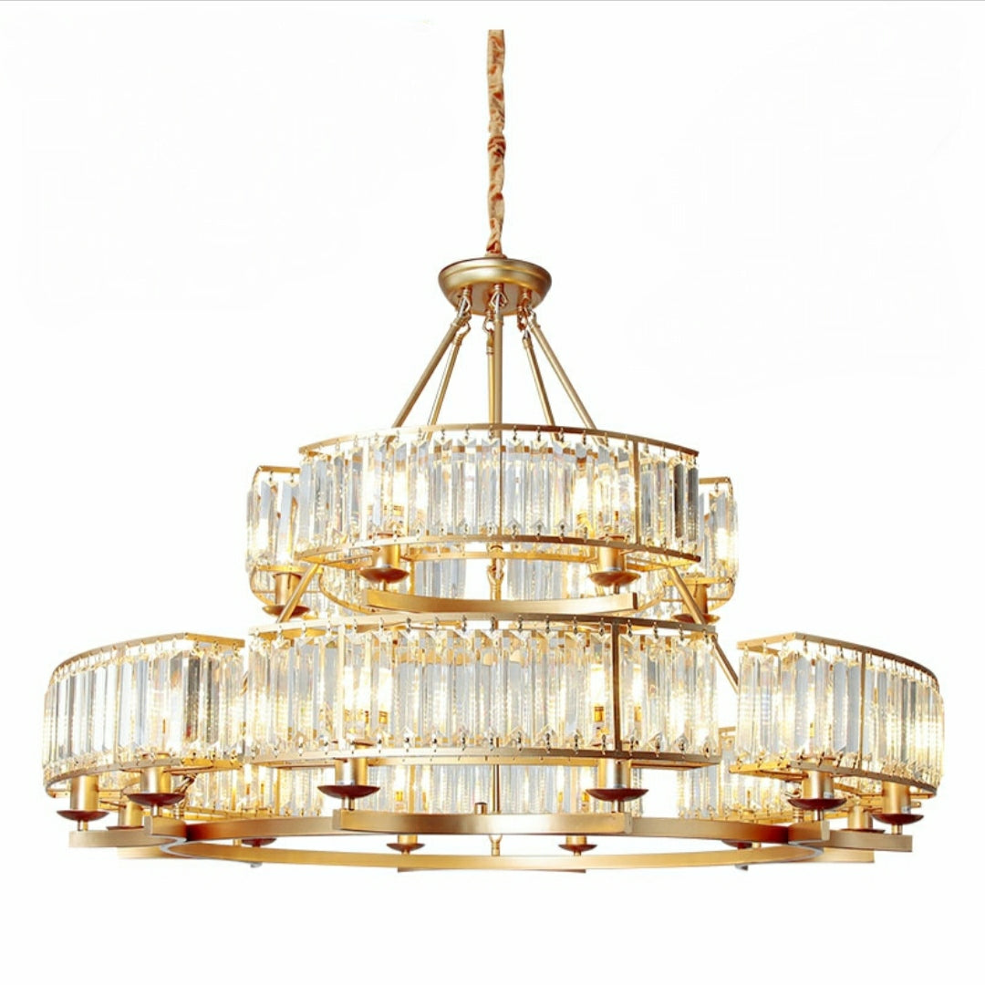 Decorative 6/ 8/ 10/ 12-Light Crystal Ceiling Chandelier Triangular Prism Island Light Fixture Metal Shade for Living Room-King Lamps