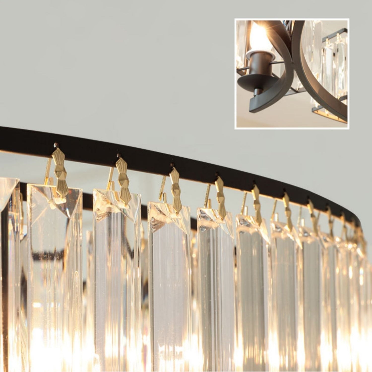 Decorative 6/ 8/ 10/ 12-Light Crystal Ceiling Chandelier Triangular Prism Island Light Fixture Metal Shade for Living Room-King Lamps