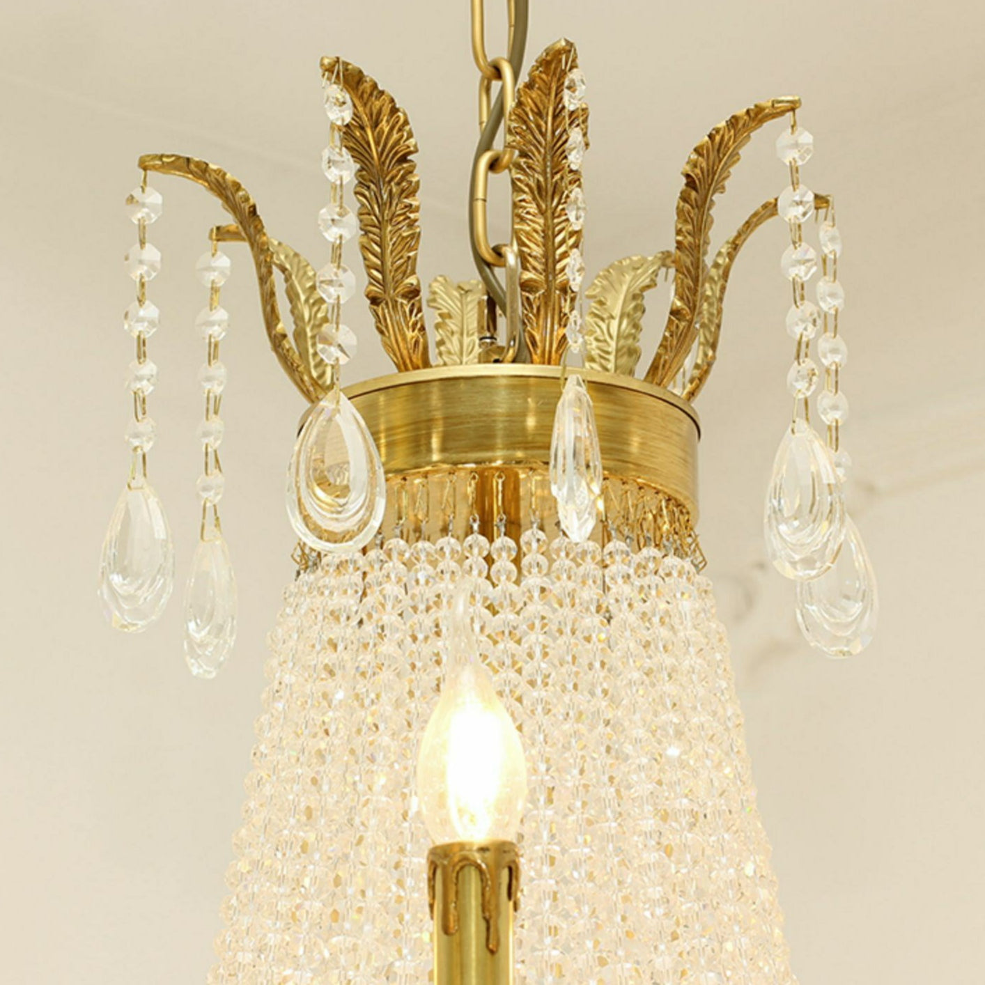 8/12/15 Lights Decorative Empire Brass Candles Crystal Chandelier Romantic Foyer Living Room Ceiling Light Fixture in Pure Copper Finish-King Lamps