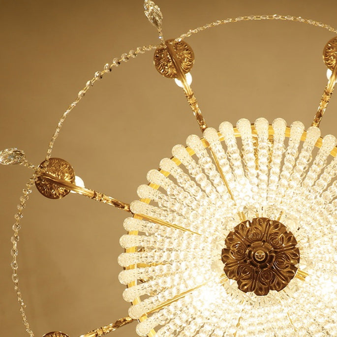8/12/15 Lights Decorative Empire Brass Candles Crystal Chandelier Romantic Foyer Living Room Ceiling Light Fixture in Pure Copper Finish-King Lamps