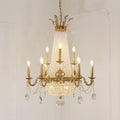 8/12/15 Lights Decorative Empire Brass Candles Crystal Chandelier Romantic Foyer Living Room Ceiling Light Fixture in Pure Copper Finish-King Lamps