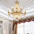 8/12/15 Lights Decorative Empire Brass Candles Crystal Chandelier Romantic Foyer Living Room Ceiling Light Fixture in Pure Copper Finish-King Lamps