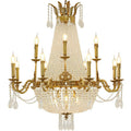 8/12/15 Lights Decorative Empire Brass Candles Crystal Chandelier Romantic Foyer Living Room Ceiling Light Fixture in Pure Copper Finish-King Lamps