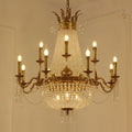 8/12/15 Lights Decorative Empire Brass Candles Crystal Chandelier Romantic Foyer Living Room Ceiling Light Fixture in Pure Copper Finish-King Lamps