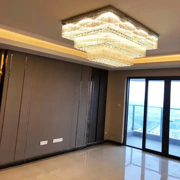 Modern Extra 2/3 Tiered Flush Mount Crystal Chandelier for Large Area - King Lamps