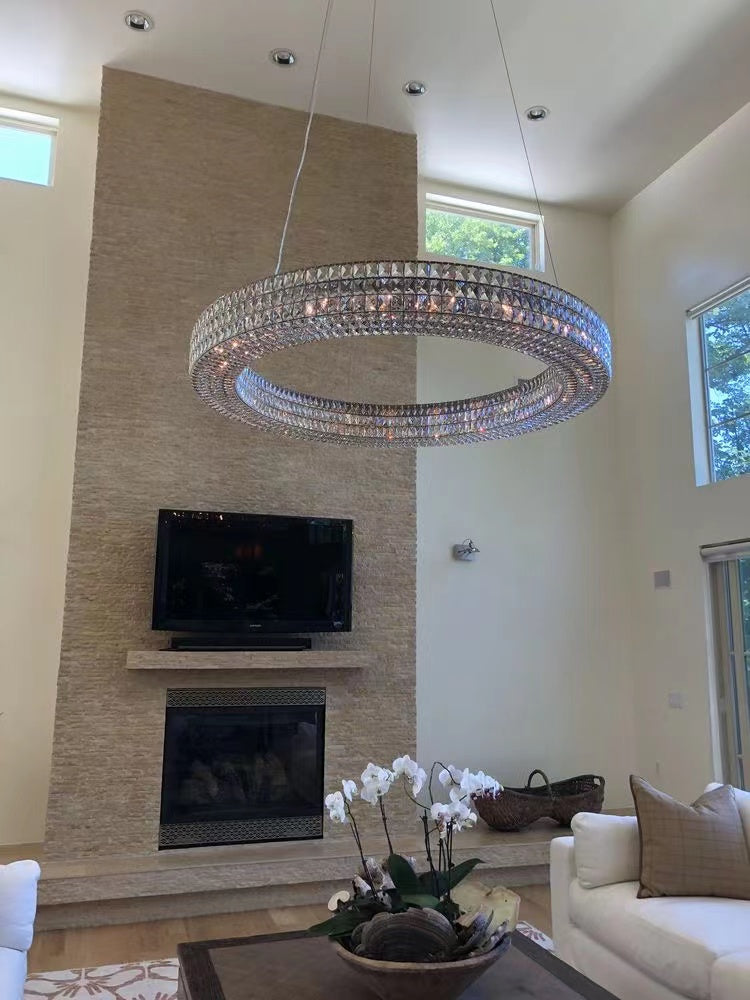 Oversized Modern Ring Pendant Light/Round Crystal Chandelier for Living/Dining Room/Bedroom-King Lamps