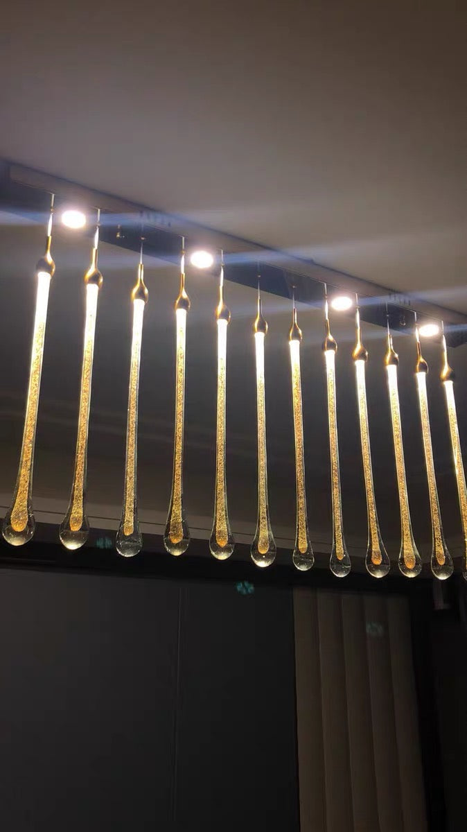 Foyer Glass Drops Pendant Chandelier Spiral Staircase High Ceiling Light Fixture In Gold Finish-King Lamps