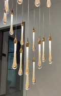 Foyer Glass Drops Pendant Chandelier Spiral Staircase High Ceiling Light Fixture In Gold Finish-King Lamps