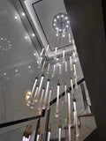 Foyer Glass Drops Pendant Chandelier Spiral Staircase High Ceiling Light Fixture In Gold Finish-King Lamps