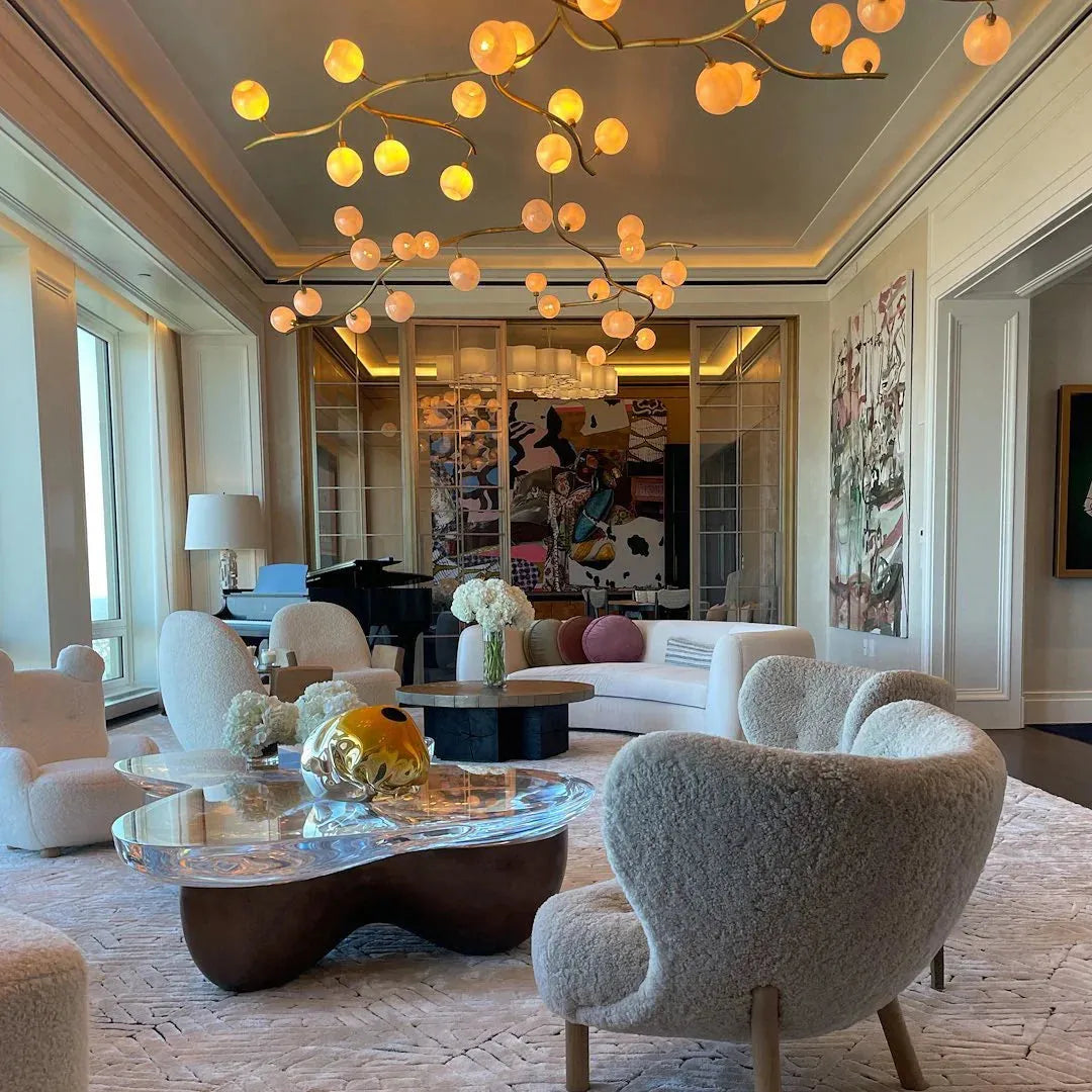 Contemporary Hand-blown Glass Globes Branch Chandelier for Dining Room Living Room and Kitchen Island - King Lamps