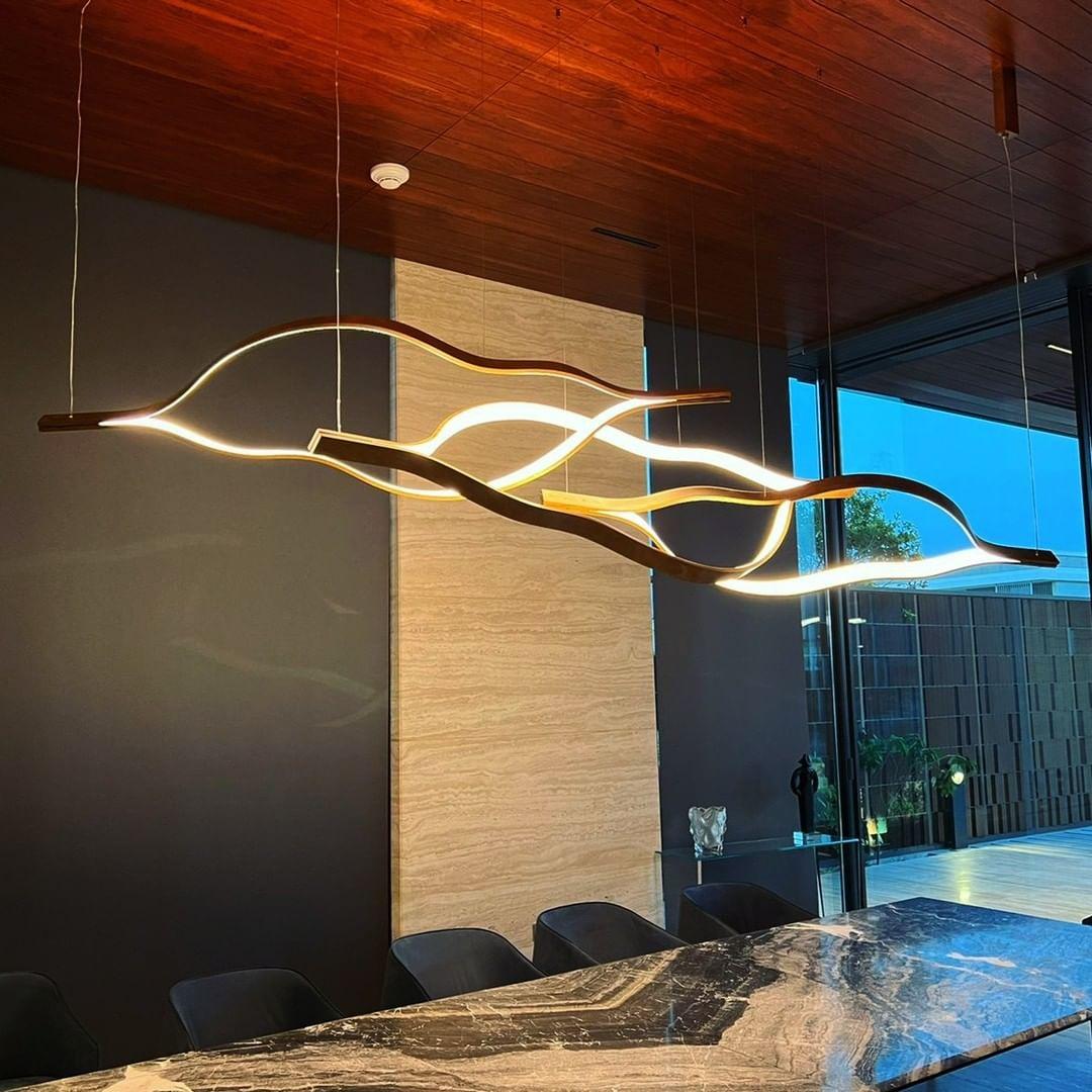 Modern Simple Brass Waving Chandelier for Living/Dining Room/Kitchen Island - King Lamps