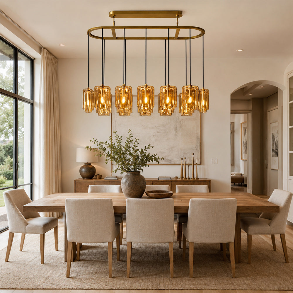Lacore Amber Glass Linear Chandelier