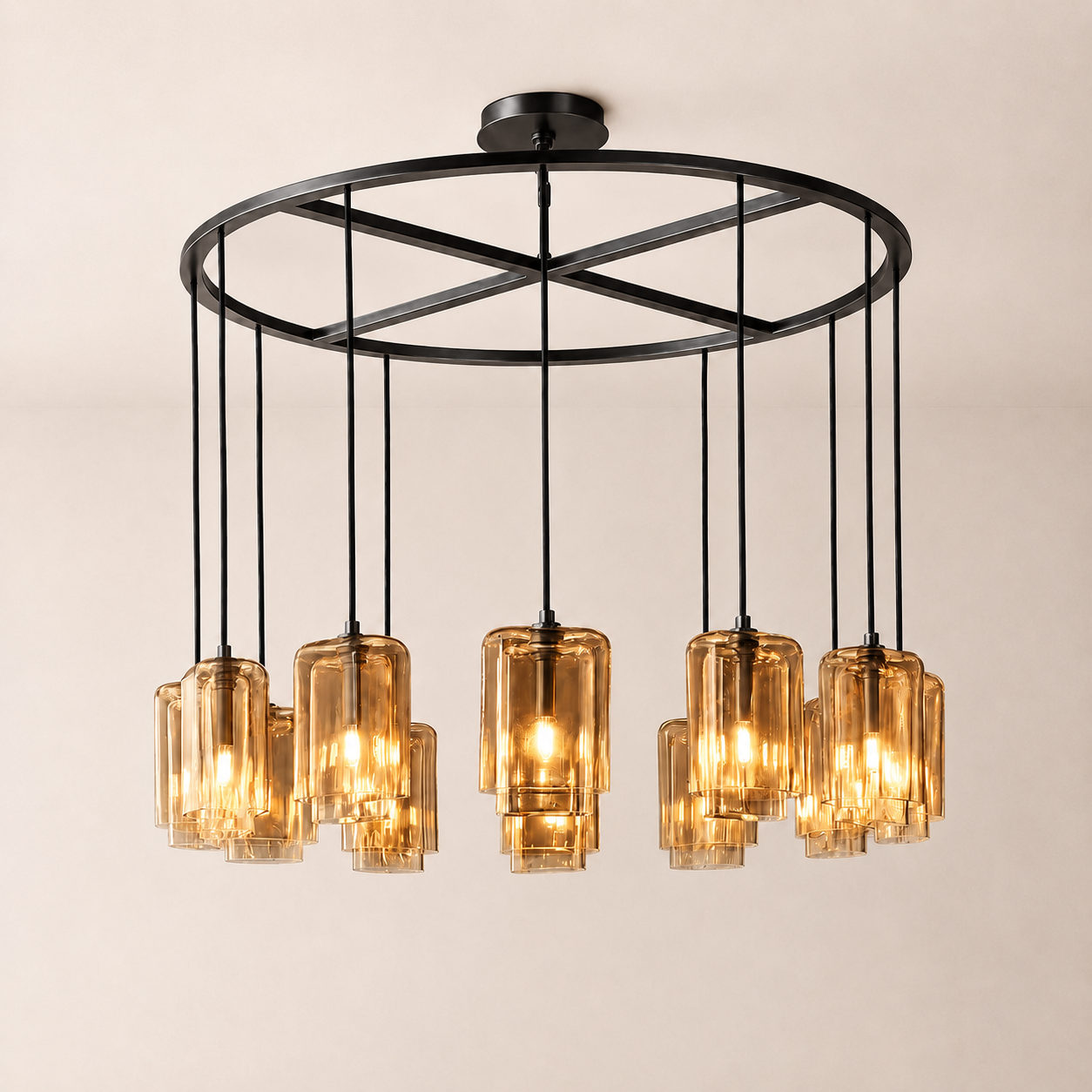 Lacore Amber Glass Round Chandelier