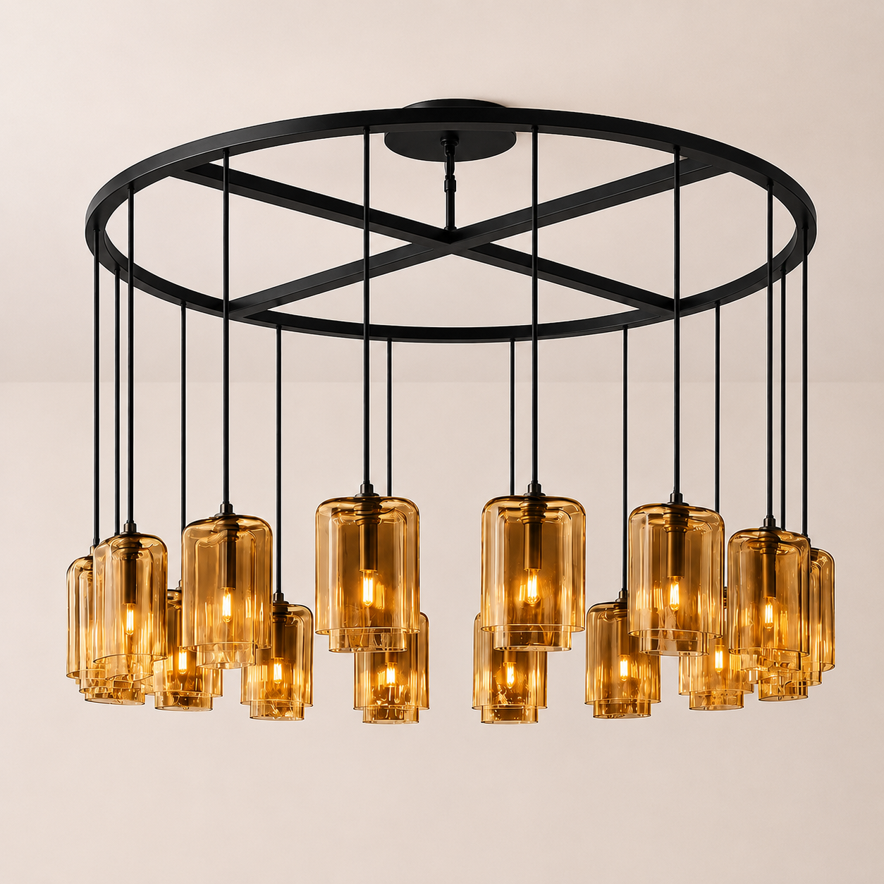 Lacore Amber Glass Round Chandelier