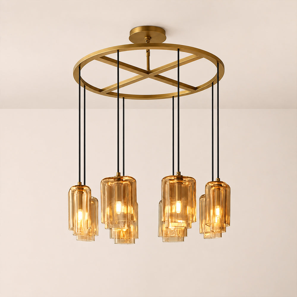 Lacore Amber Glass Round Chandelier