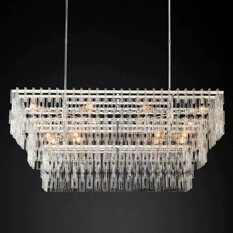 Marigan Crystal 3-Tier Rectangle Chandelier 60" - King Lamps