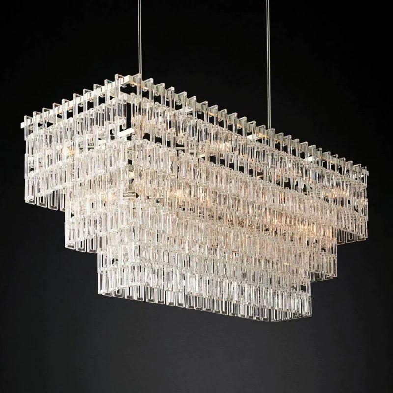 Marigan Crystal 3-Tier Rectangle Chandelier 60" - King Lamps
