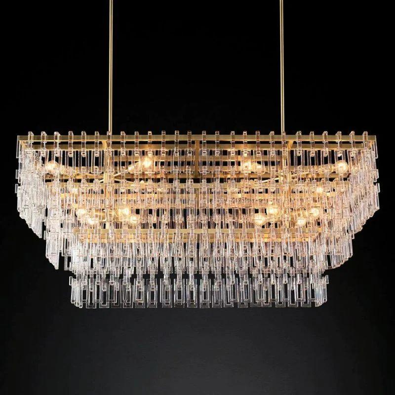 Marigan Crystal 3-Tier Rectangle Chandelier 60" - King Lamps