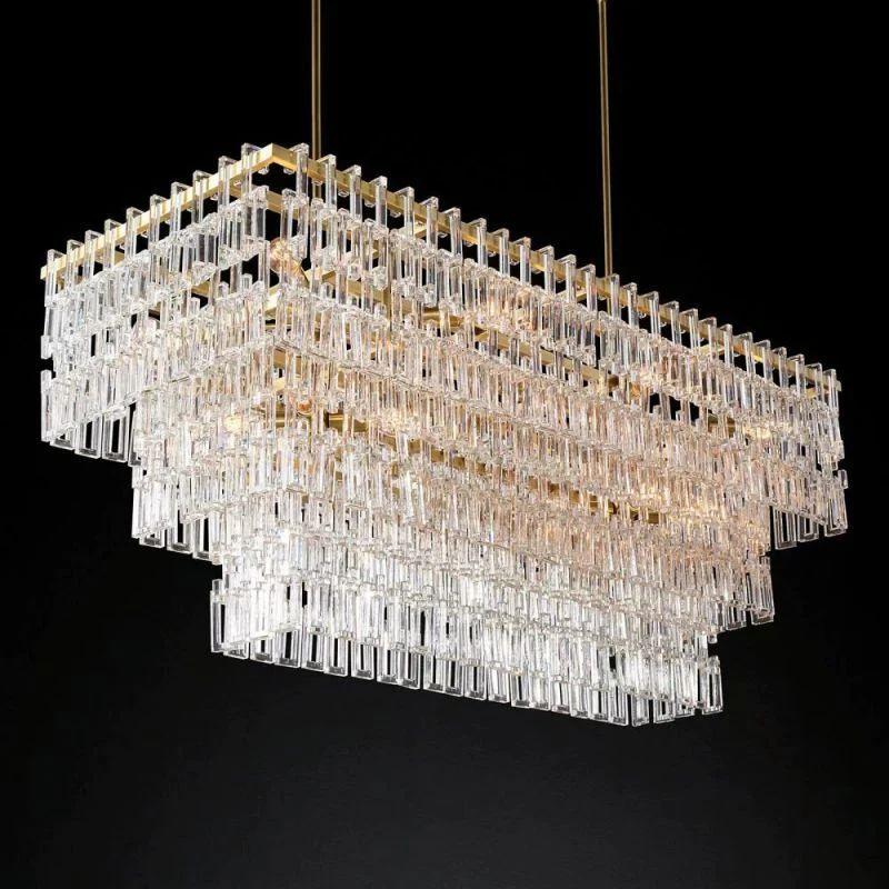 Marigan Crystal 3-Tier Rectangle Chandelier 60" - King Lamps