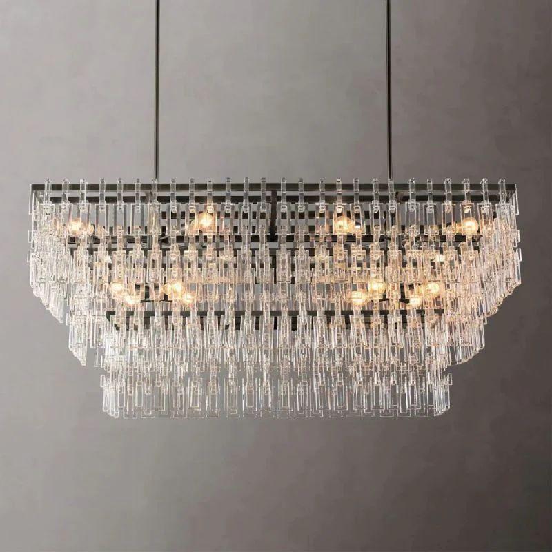 Marigan Crystal 3-Tier Rectangle Chandelier 60" - King Lamps