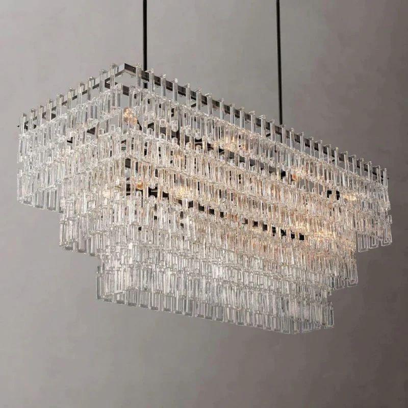 Marigan Crystal 3-Tier Rectangle Chandelier 60" - King Lamps