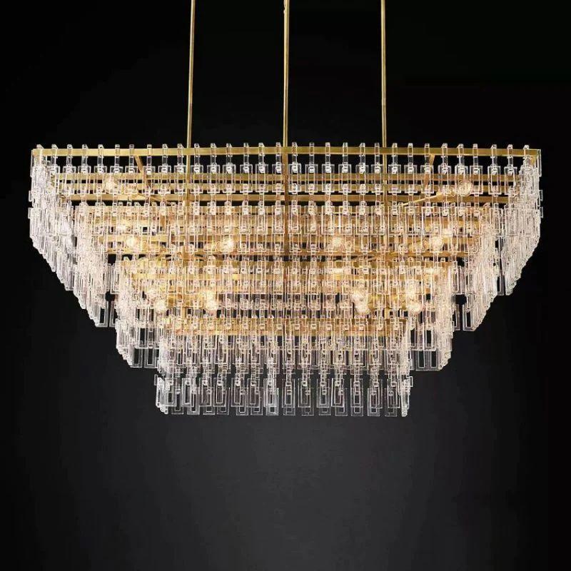Marigan Crystal 4-Tier Rectangle Chandelier 72" - King Lamps