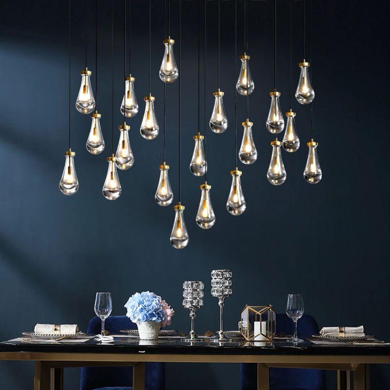 Rain Modern Rectangular Glass Chandelier 72" - King Lamps
