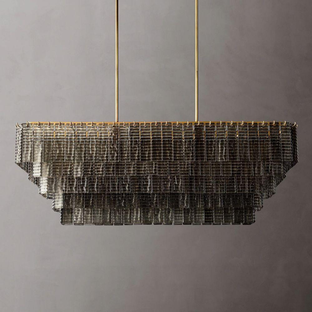 Sirene Smoke Glass  Rectangle Chandelier 59" - King Lamps