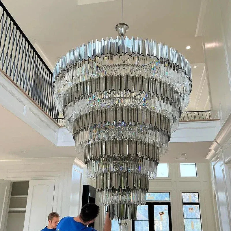 Extra Large Round Cone Tiered Crystal Chandelier for Foyer/Enterway/Living Room - King Lamps