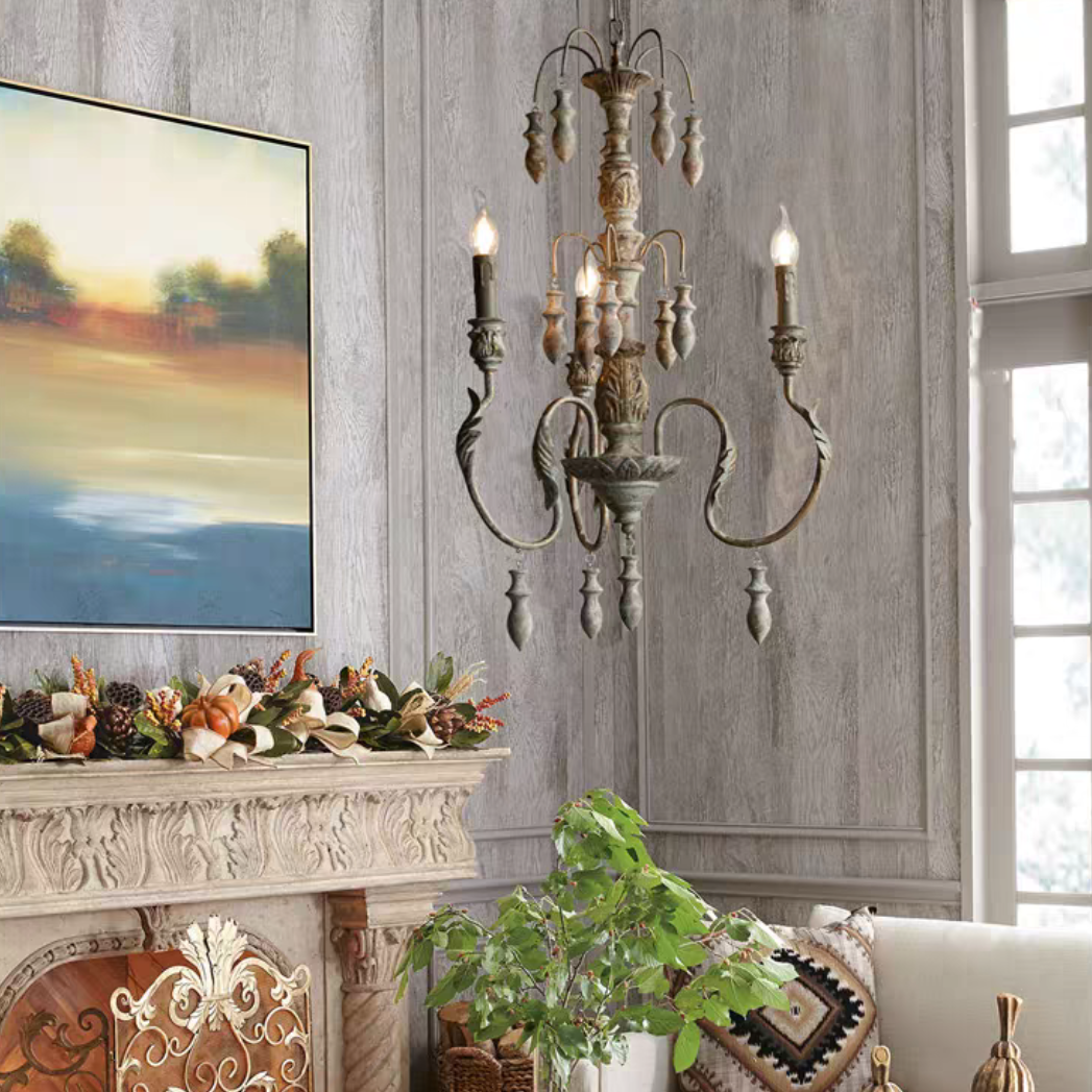 French Vintage Candle Chandelier for Living Room/Bedroom-King Lamps
