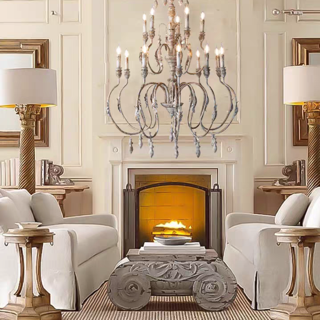 French Vintage Candle Chandelier for Living Room/Bedroom-King Lamps