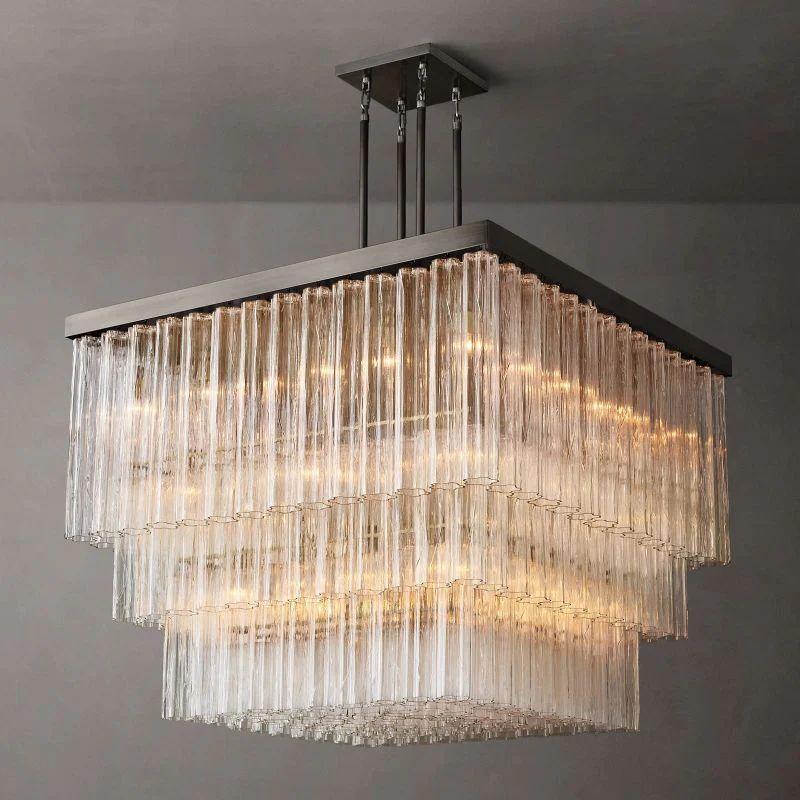 Cielo Glass Square Chandelier 45” - King Lamps