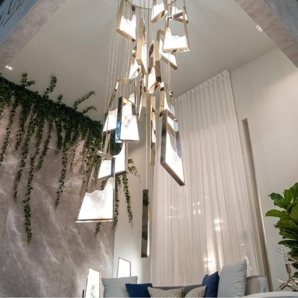 Modern Light Luxury Alabaster Chandelier in Gold Finish - King Lamps