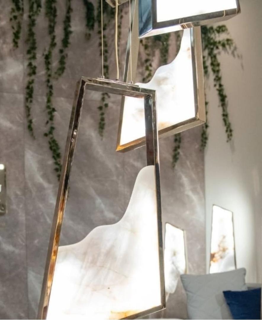 Modern Light Luxury Alabaster Chandelier in Gold Finish - King Lamps